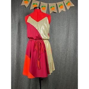 Marineblu Sleeveless Gold Sequin Two Toned Orange/Dark Red Dress Womens Sz M